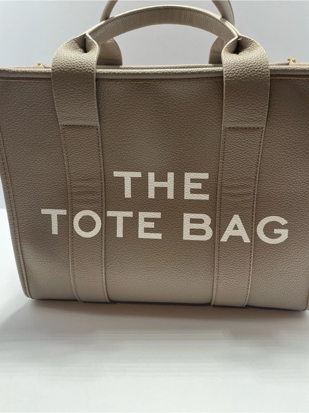 Neutral Beige Pebbled Tote Bag with Top Handles